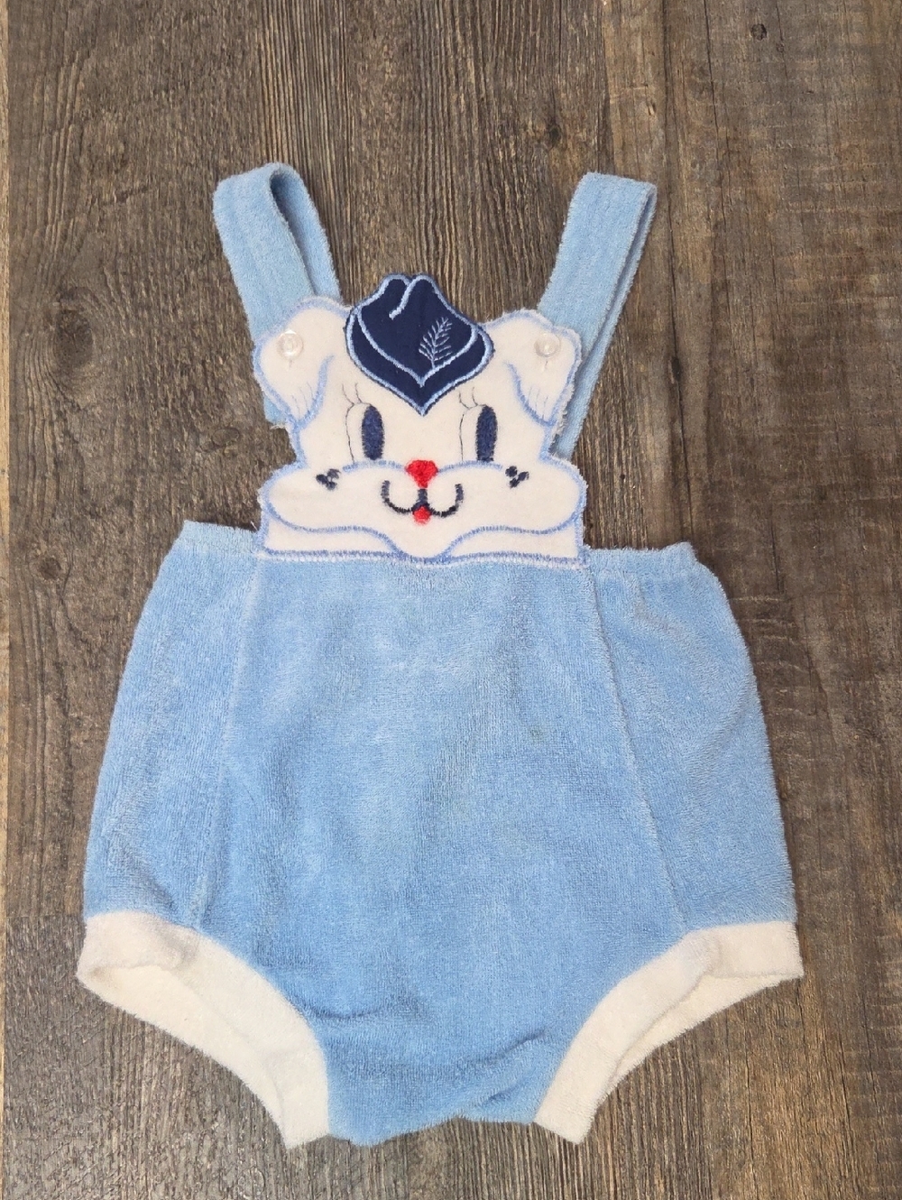 Vintage Blue & White Bunny One-Piece Romper